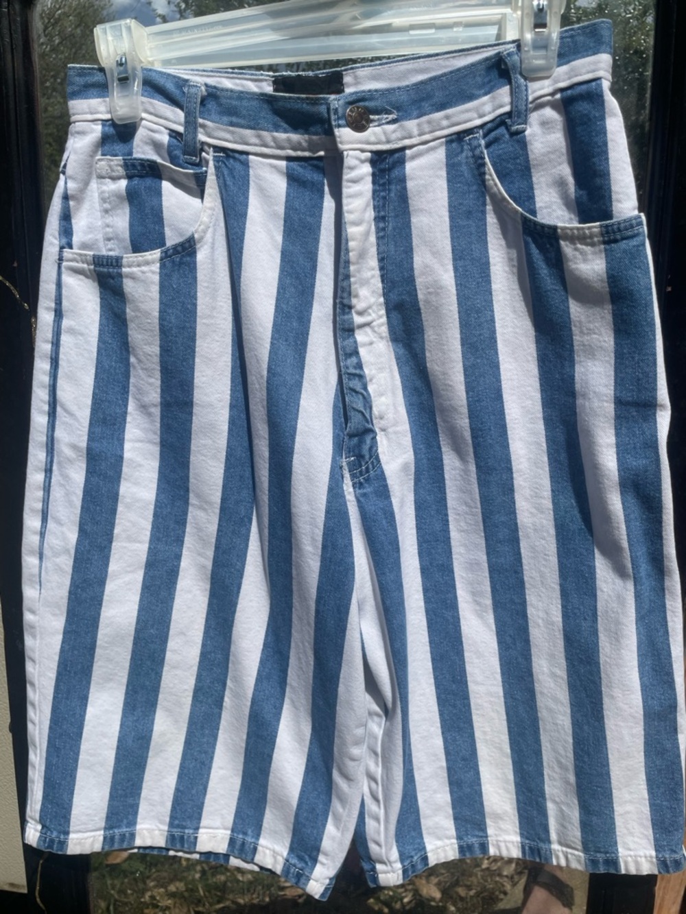 Vintage Vertical Stripe Denim Shorts